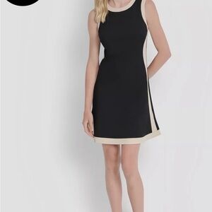DKNY Elegant Black and Cream Mini Dress